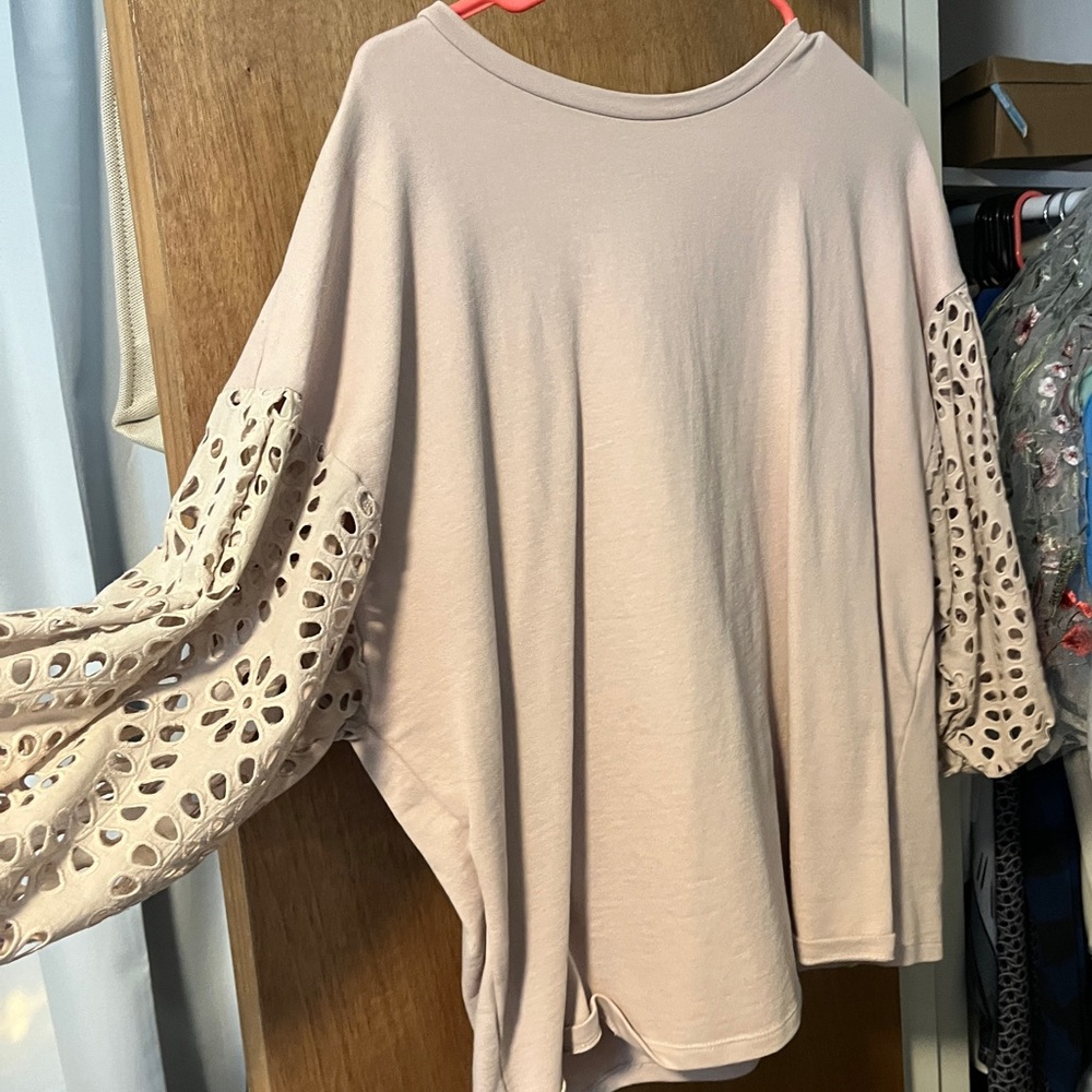 A New Day Pink Crew Neck Long Sleeve Crochet Top